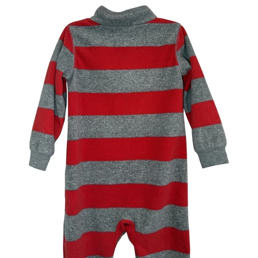 Carter's Fleece‎ One Piece Outfit Pajama Red Gray 24 Months